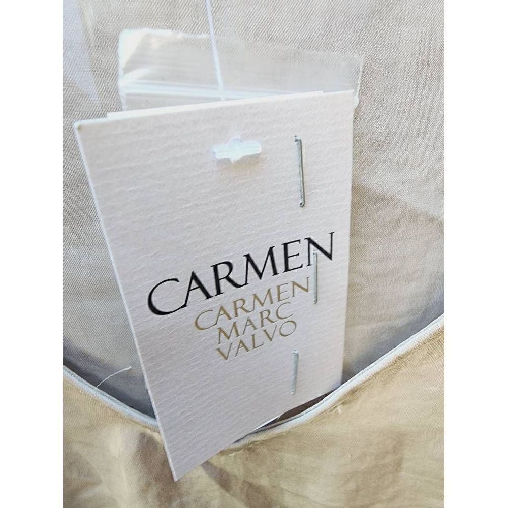 Carmen Marc Valvo Womens Blouse Beige Long Sleeve V Neck Keyhole Cuffs XL New - Picture 8 of 8